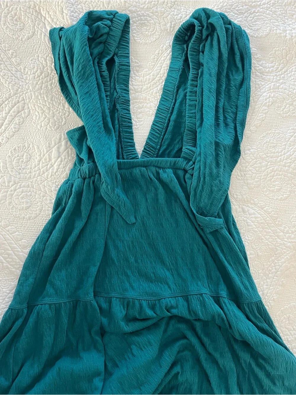 Free People Teal V-Neck Tiered Maxi Dress